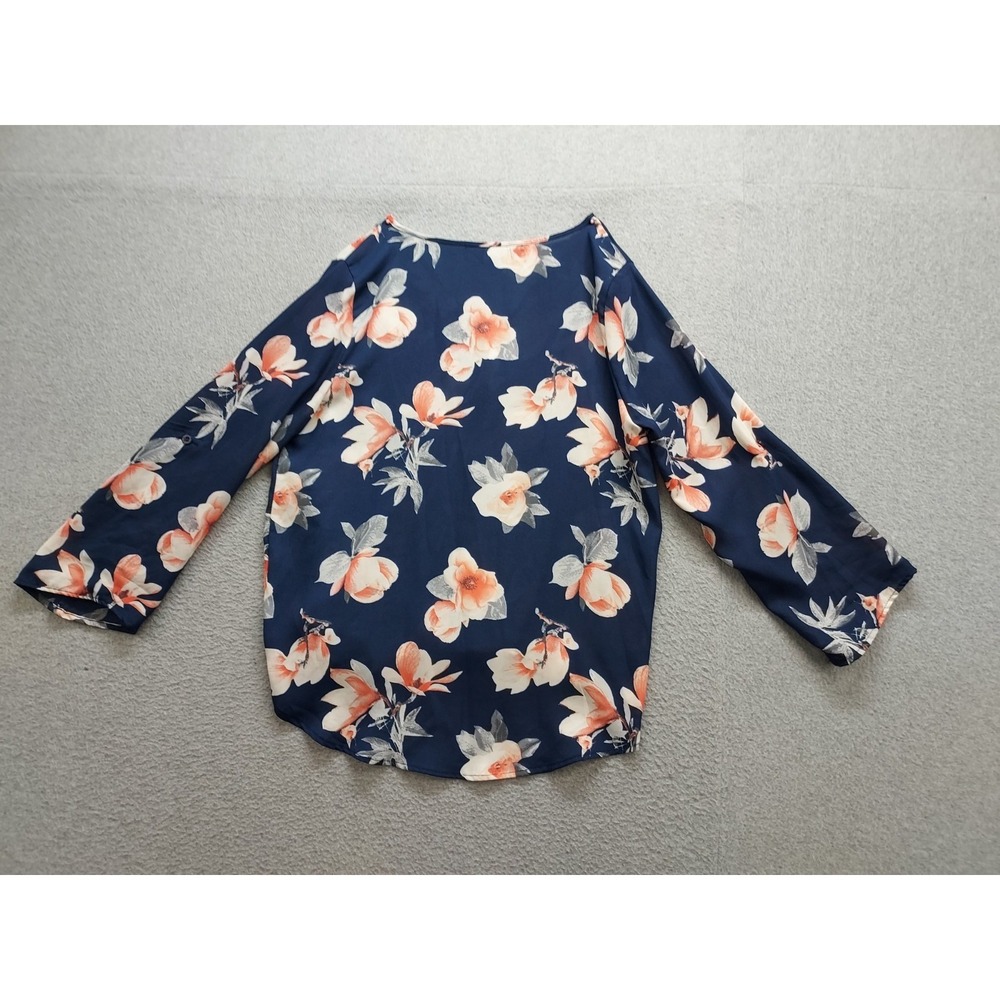 Justify Women Tunic Top M Navy Blue Floral V Neck Long Sleeve Summer Bohemian - Picture 12 of 16